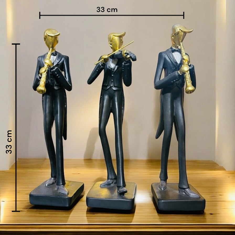 Elegant Jazz Musician Figurines – Black & Gold Orchestra Decor Set