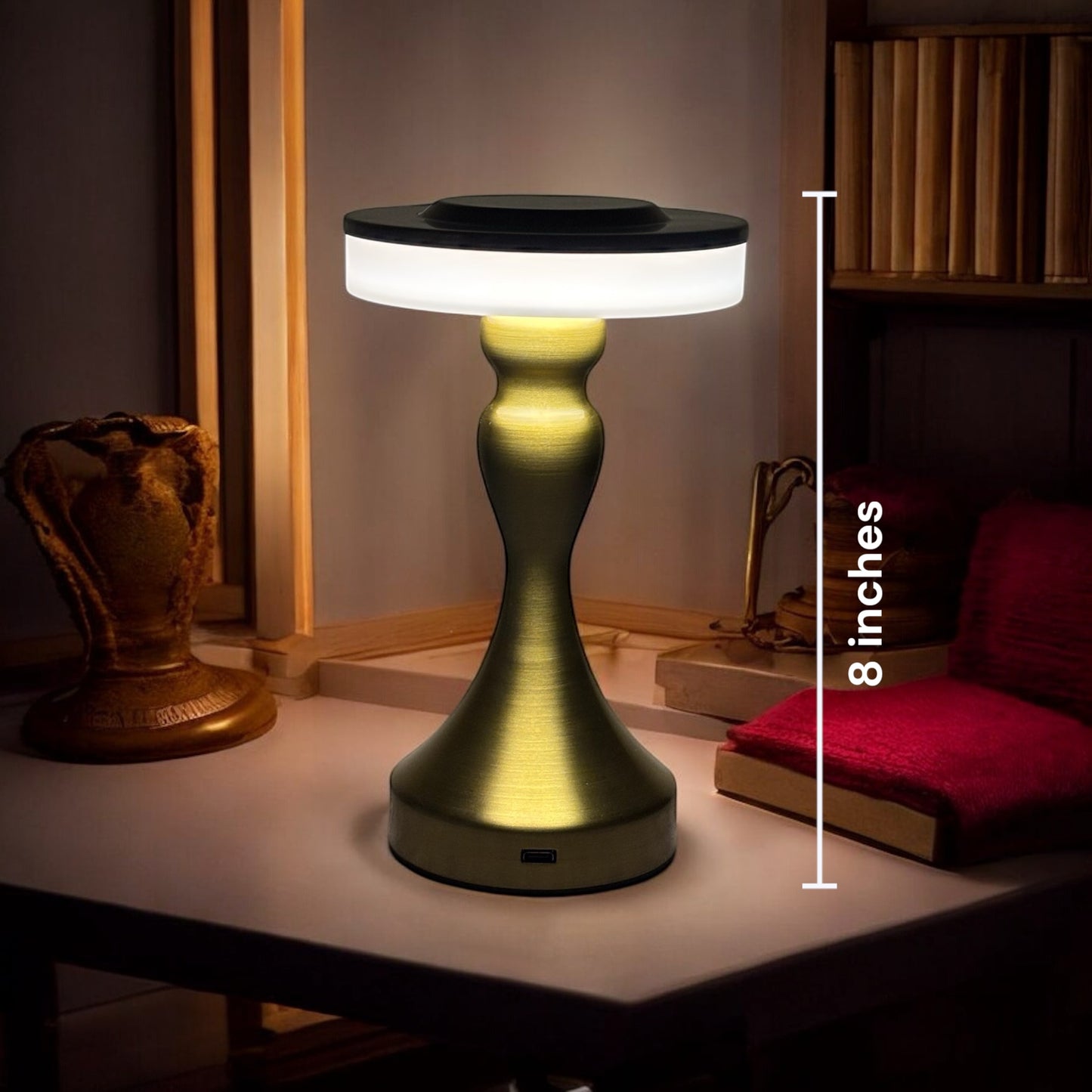 Elegant Touch-Control LED Rechargeable Table Lamp – Modern Brass Finish