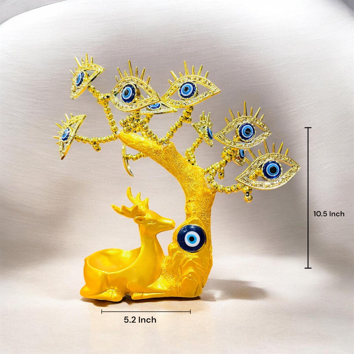 Golden Deer Resin Evil Eye Tree Showpiece 10.5 Inch