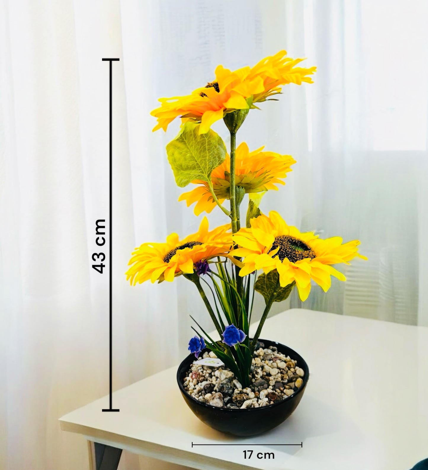 Artificial Sunflower Plant in Ceramic Pot with Pebbles – Realistic Home Decor Accent