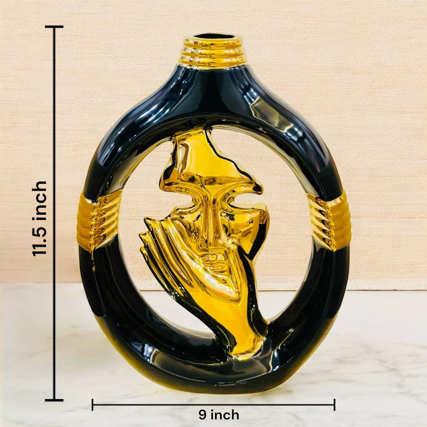 Luxury Black & Gold Abstract Face Metal Vase For Table Decor