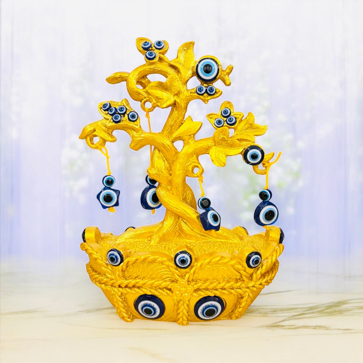 Golden Evil Eye Tree: Protection & Prosperity Ideal for Home Decor