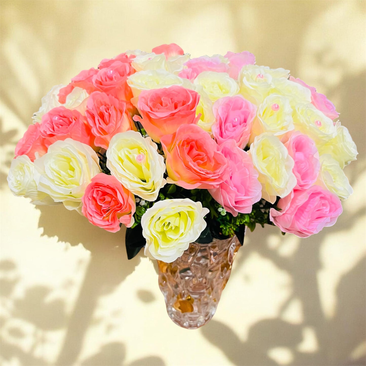 Artificial Pearl-Accented Rose Flower Bouquet for Home Decor