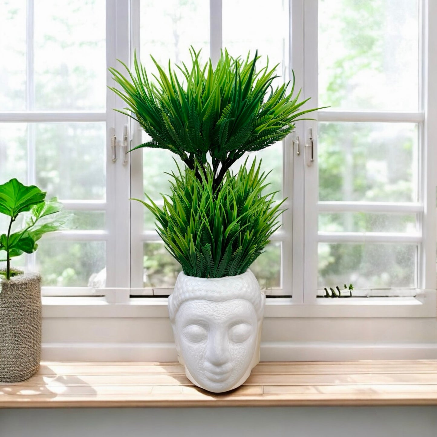 Zen Buddha Head Artificial Plant for Bathroom Decor and Outdoor Slap Decor