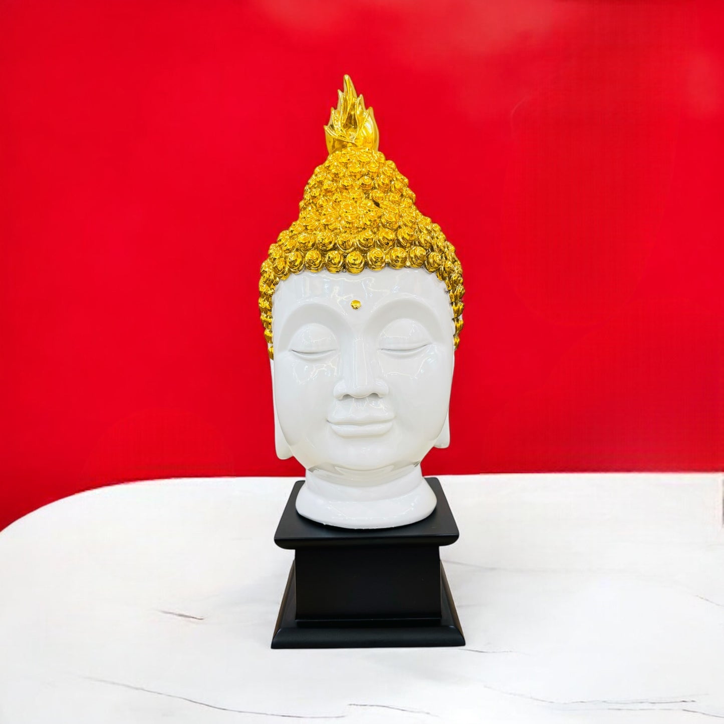 Buddha Face Blessing Decorative Showpiece White and Gold