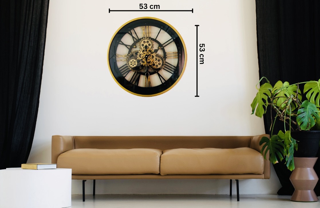 Minute Master Designer Wall Clock With Moving Gear Mechanism with Golden Frame