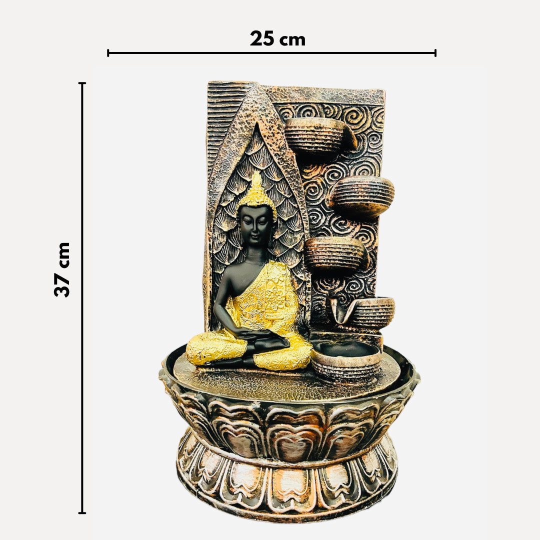 Meditating Buddha Fountain (Black and Gold) Color