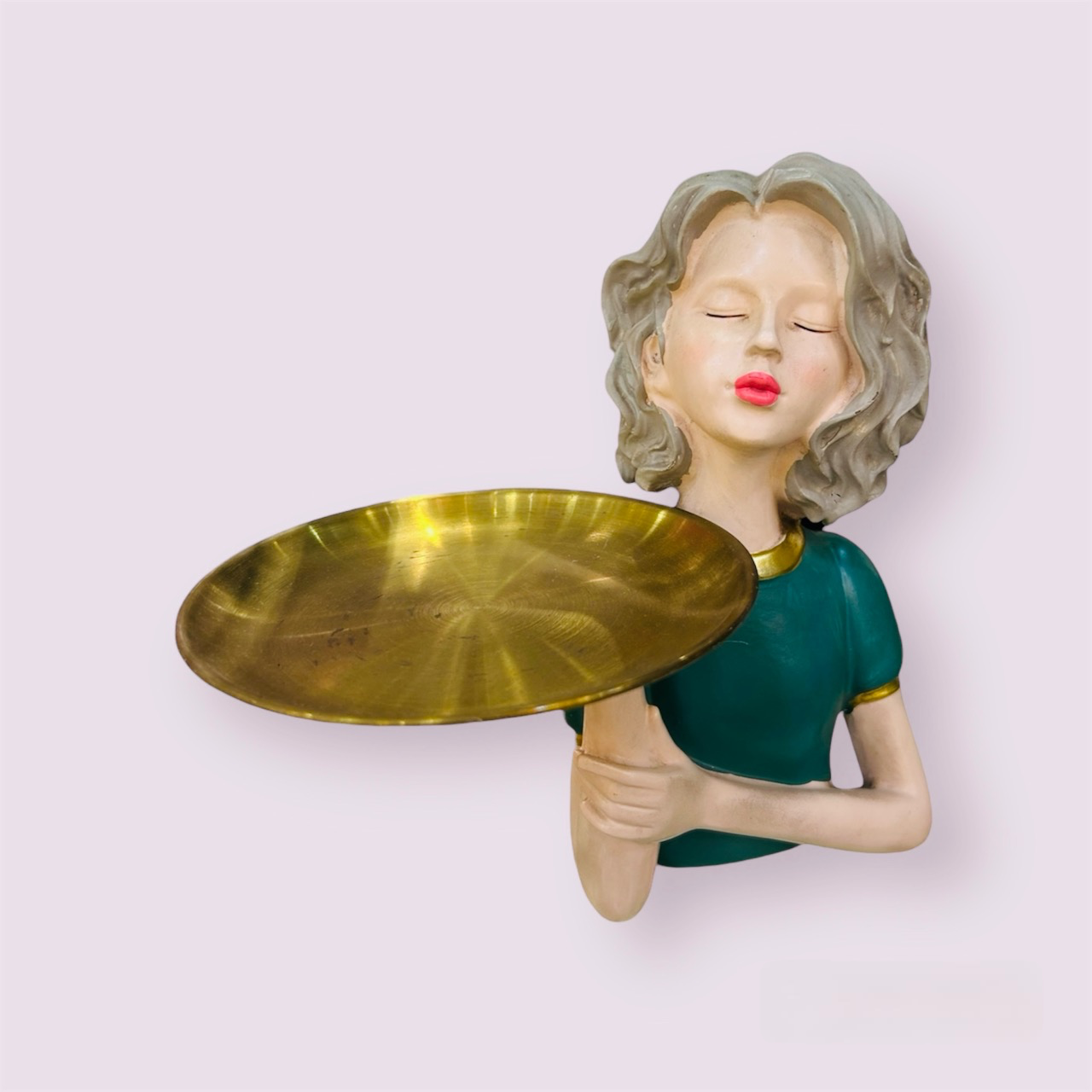 Craft Girl with Plate Showpiece, Lady Sculpture Figurines for Table Decor and Home Decor