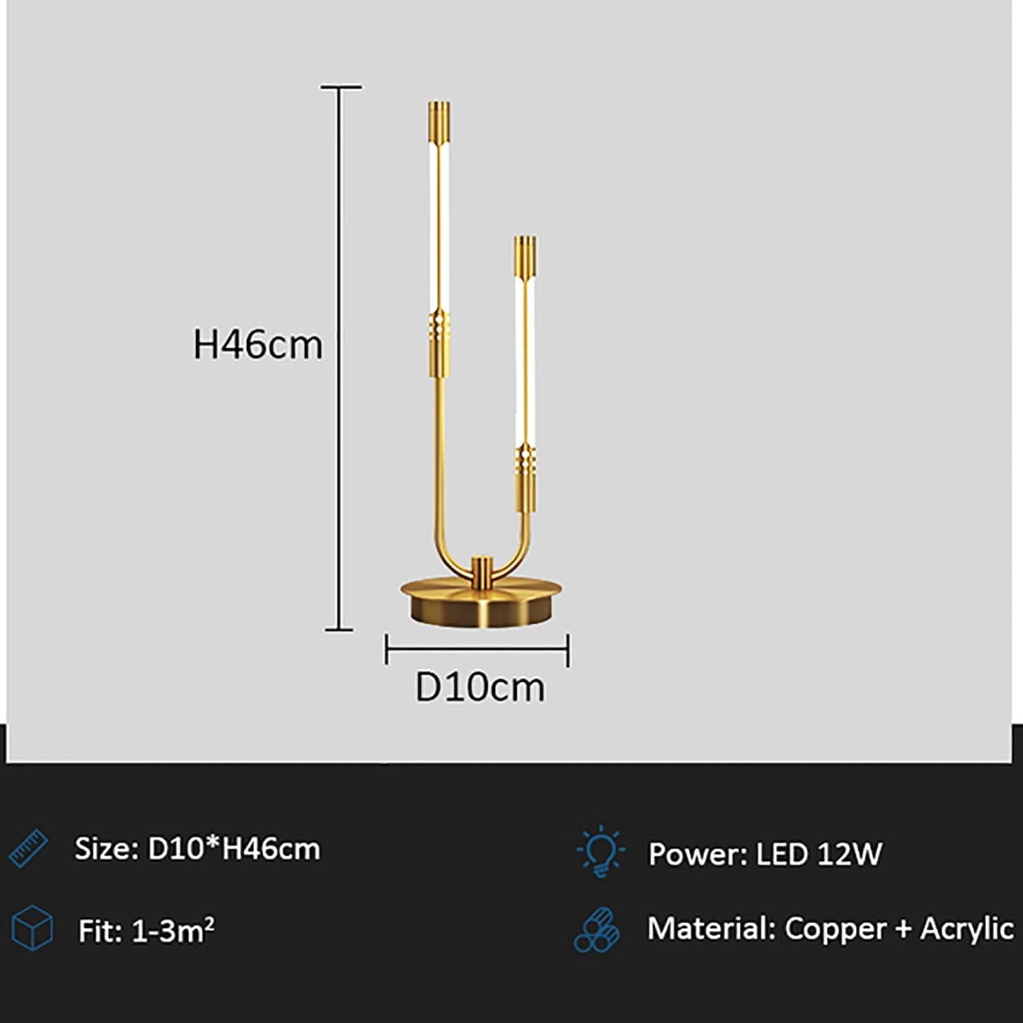 12W Three-Tone Table Lamp Nordic Light Luxury Copper Table Lamp Bedroom Bedside Lamp