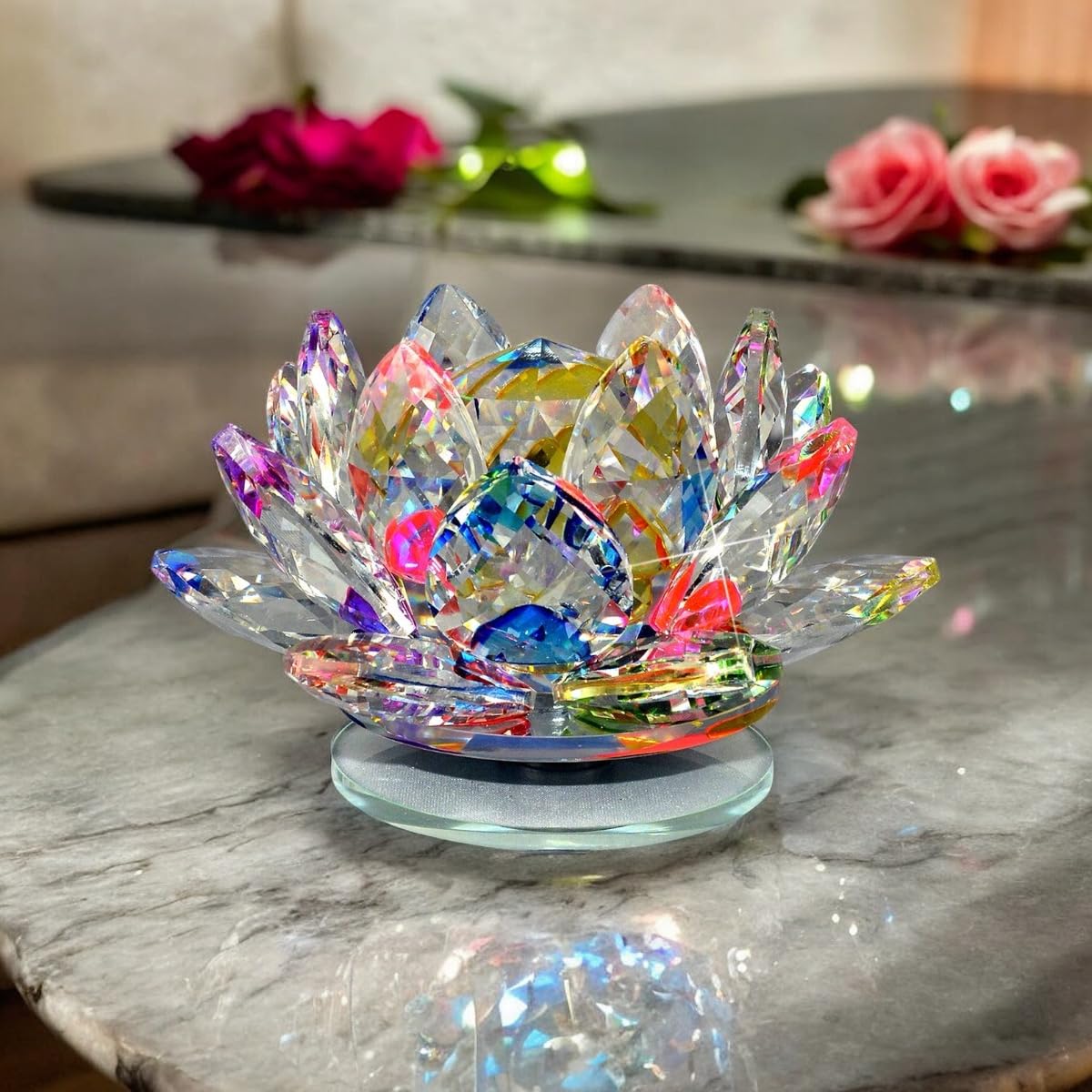 Vaastu Transparent Crystal Lotus for Positive Energy A Gift Item for Good Luck & Prosperity