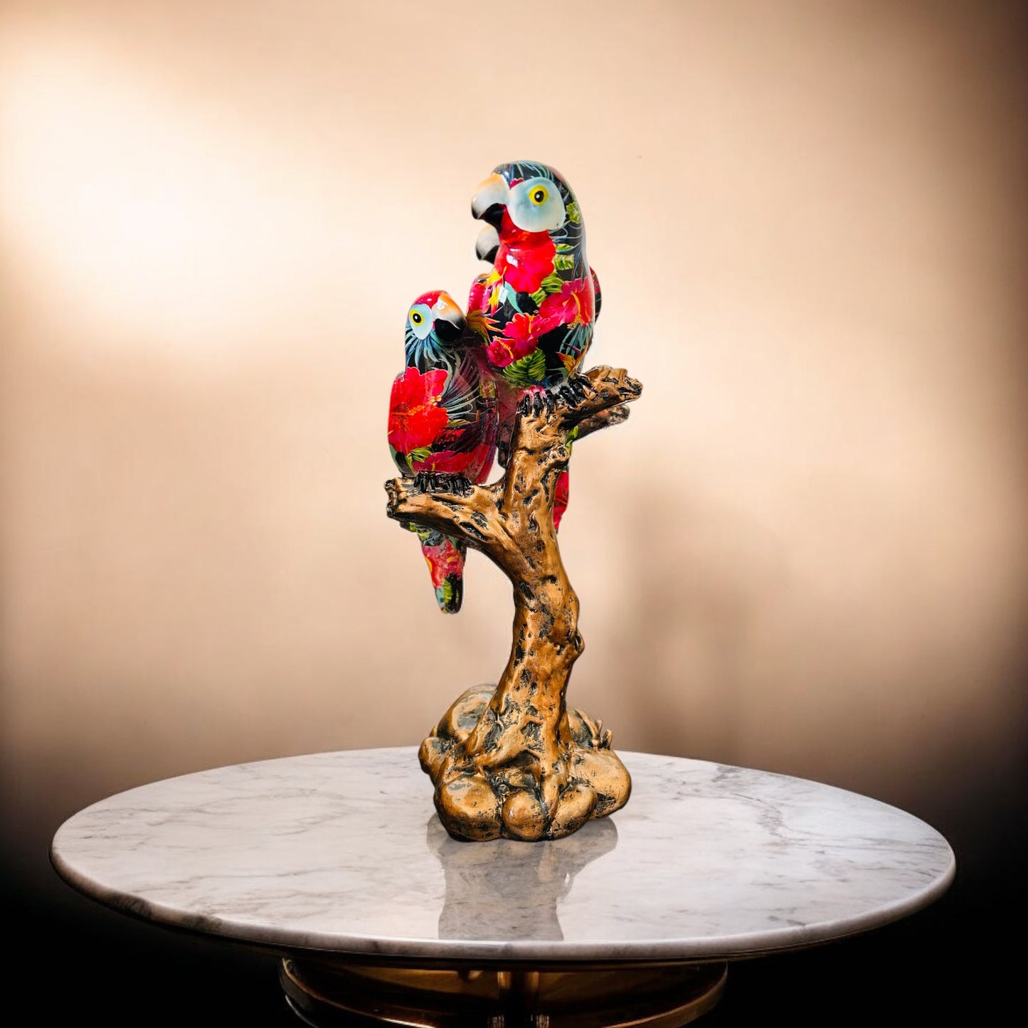 MODERN 2 RED PARROT ART TREE STYLE SHOWPIECE
