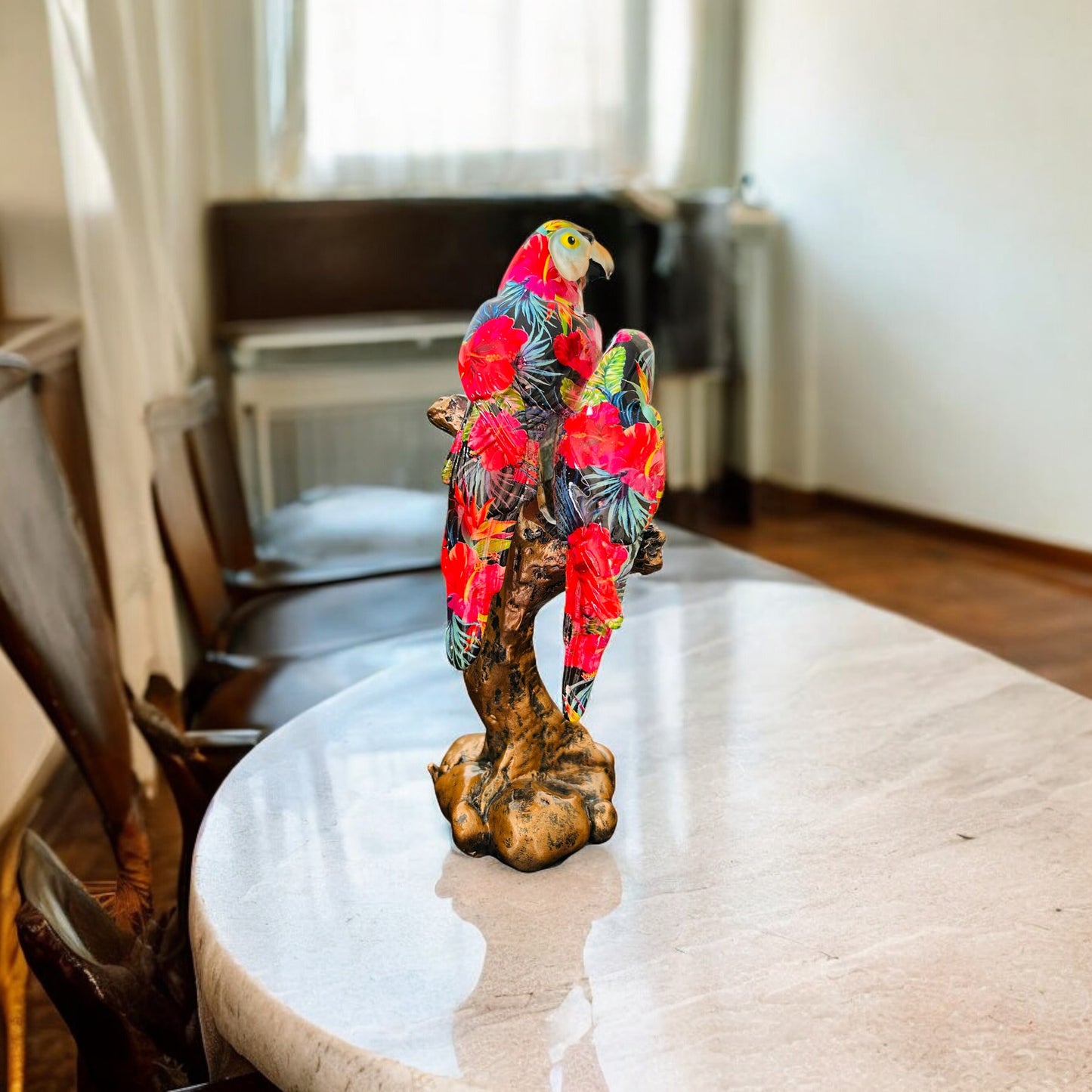 MODERN 2 RED PARROT ART TREE STYLE SHOWPIECE