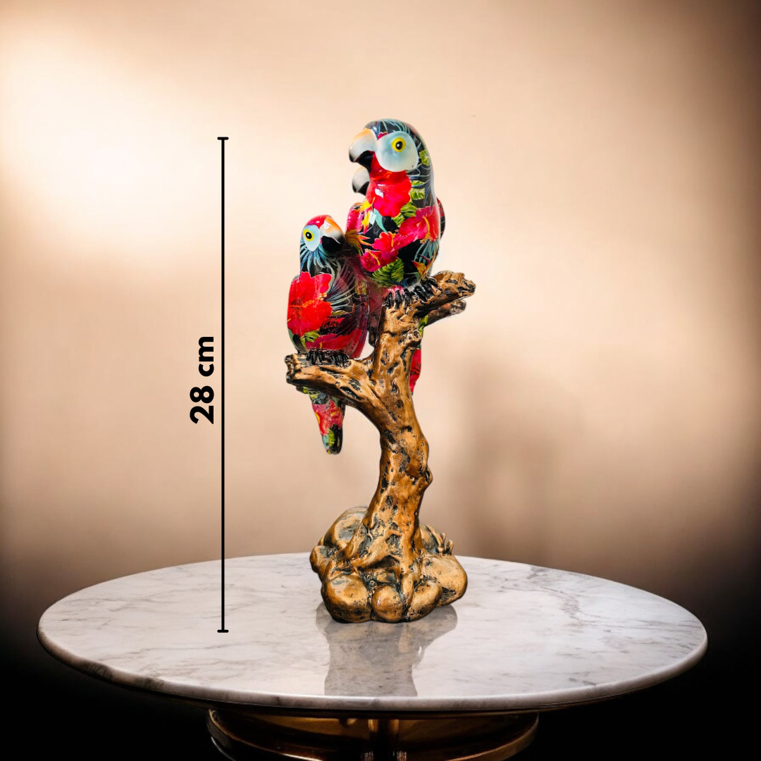 MODERN 2 RED PARROT ART TREE STYLE SHOWPIECE