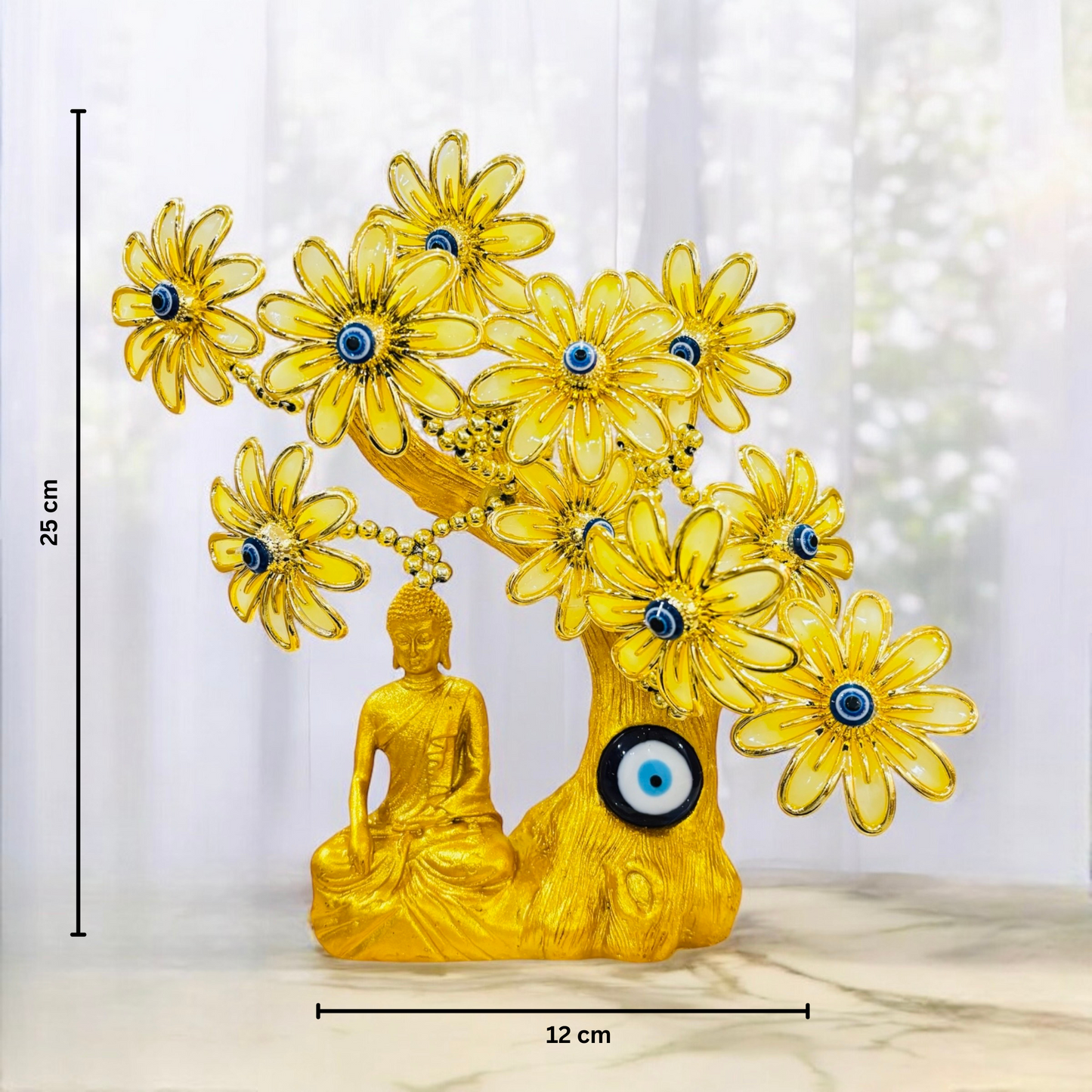 Meditating Buddha Yellow Evil Eye Tree – Spiritual Decor