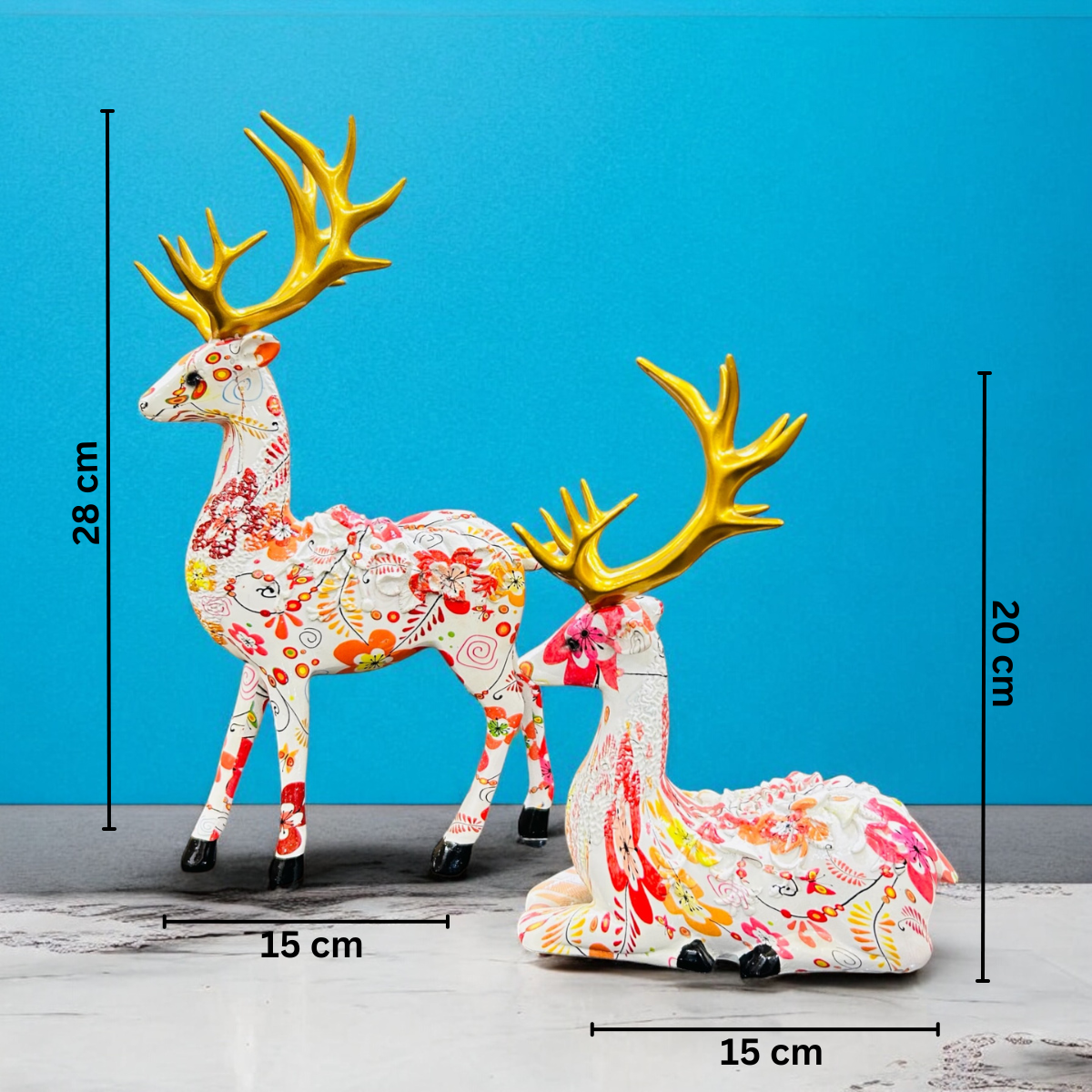 Multicolor Deer Set of 2 Resin Showpiece for Table Decor
