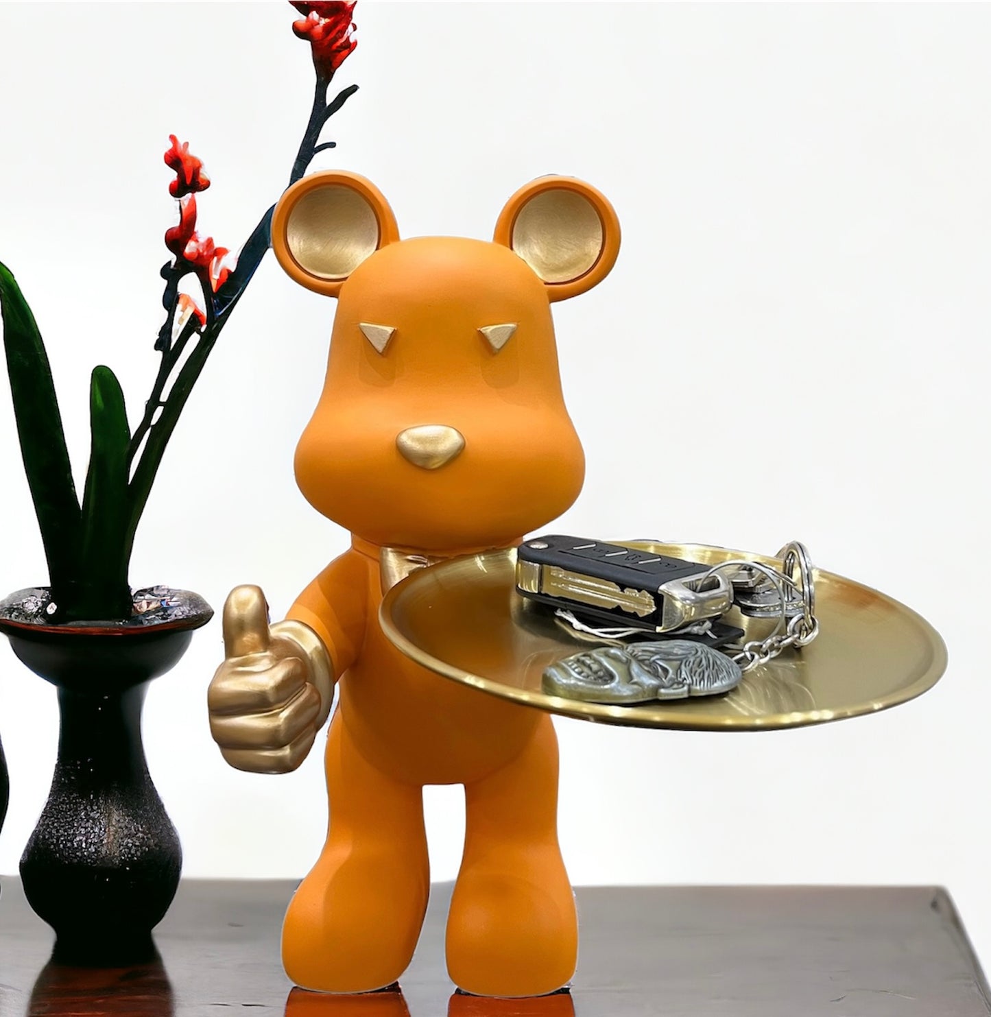 Multi-purpose Rabbit with Tray showpiece (Orange and Gold)