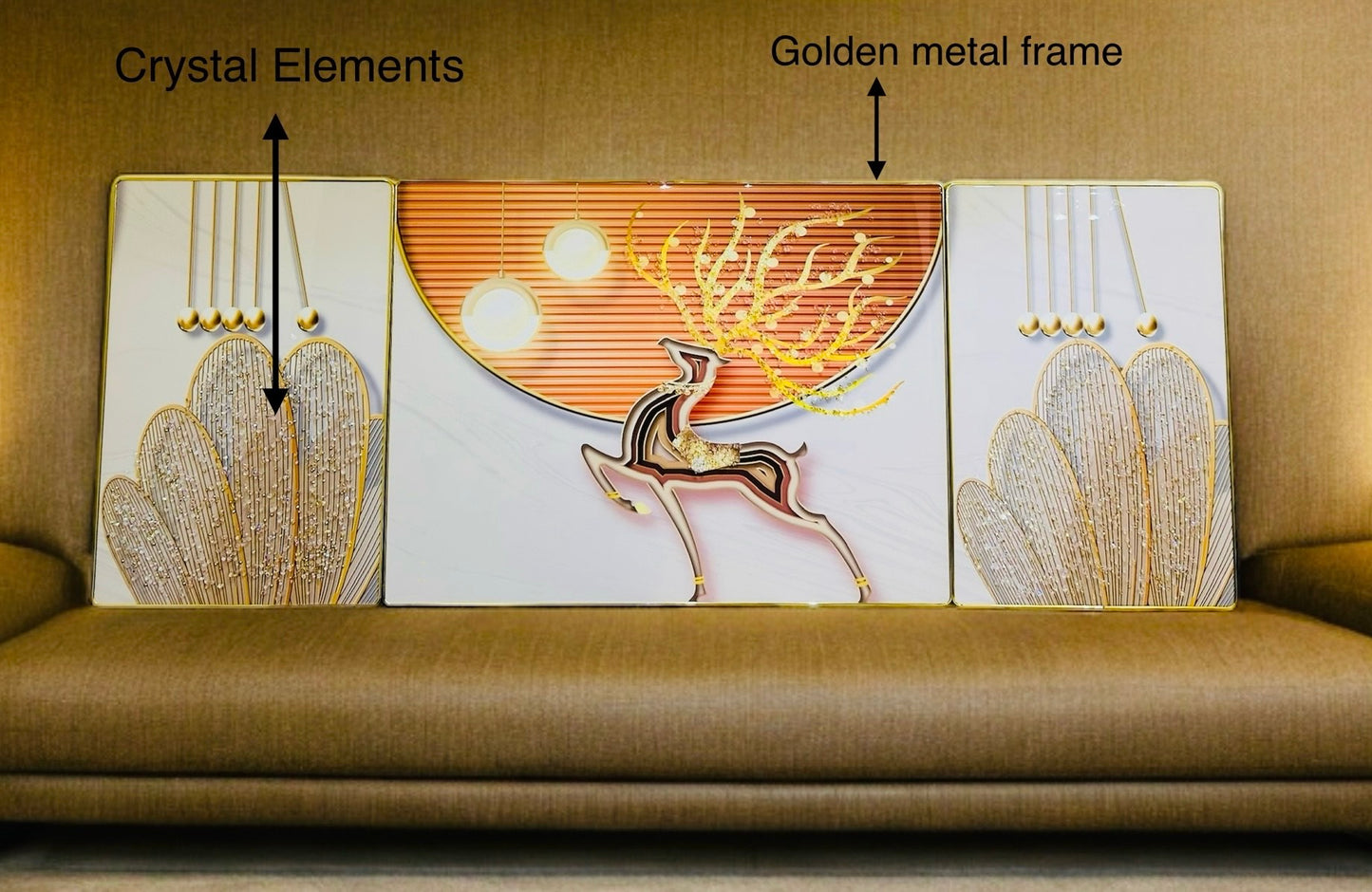 The Golden Glory Framed Crystal Painting Set of 3