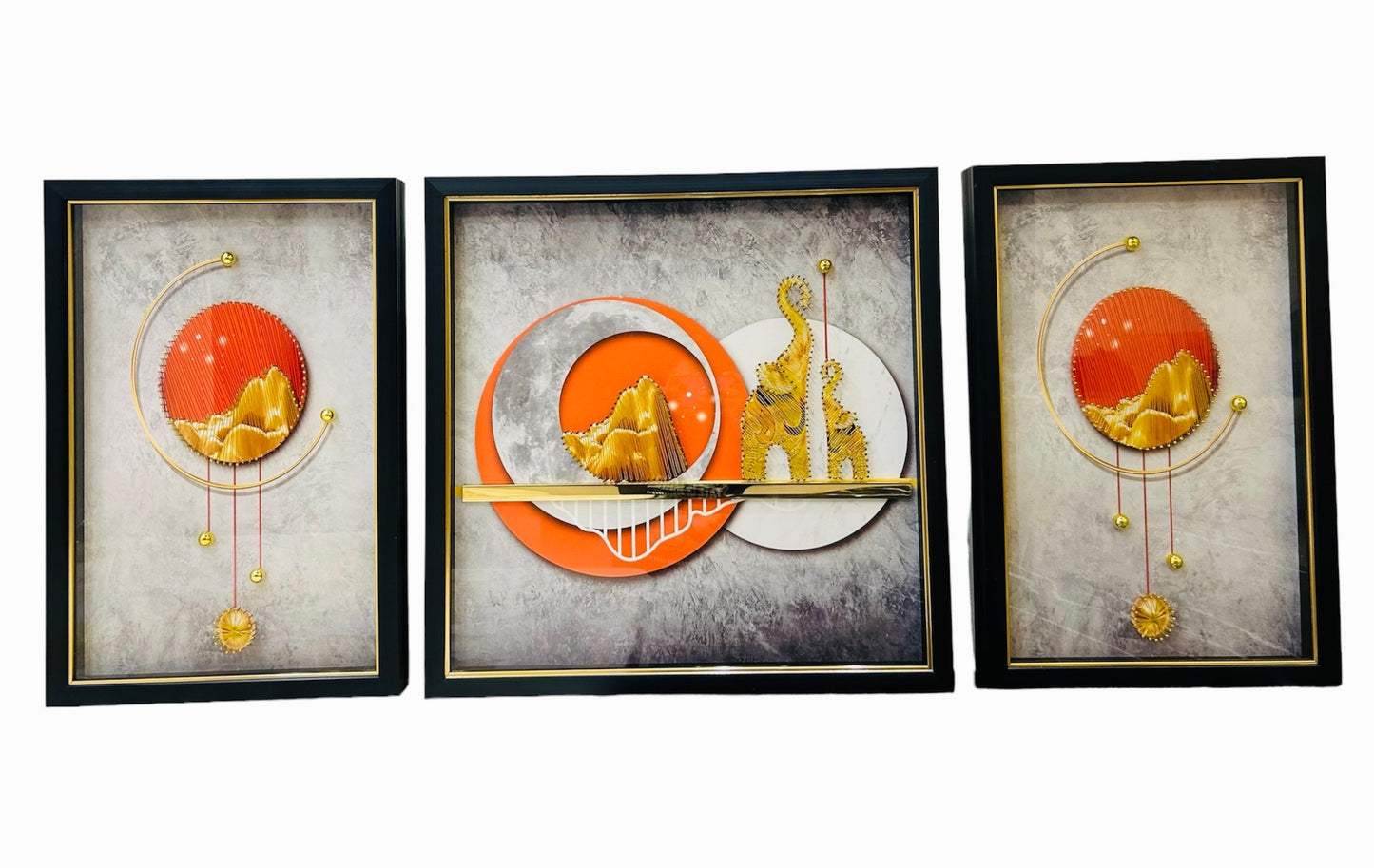 Modern art nail studded elephant shadow box set of 3
