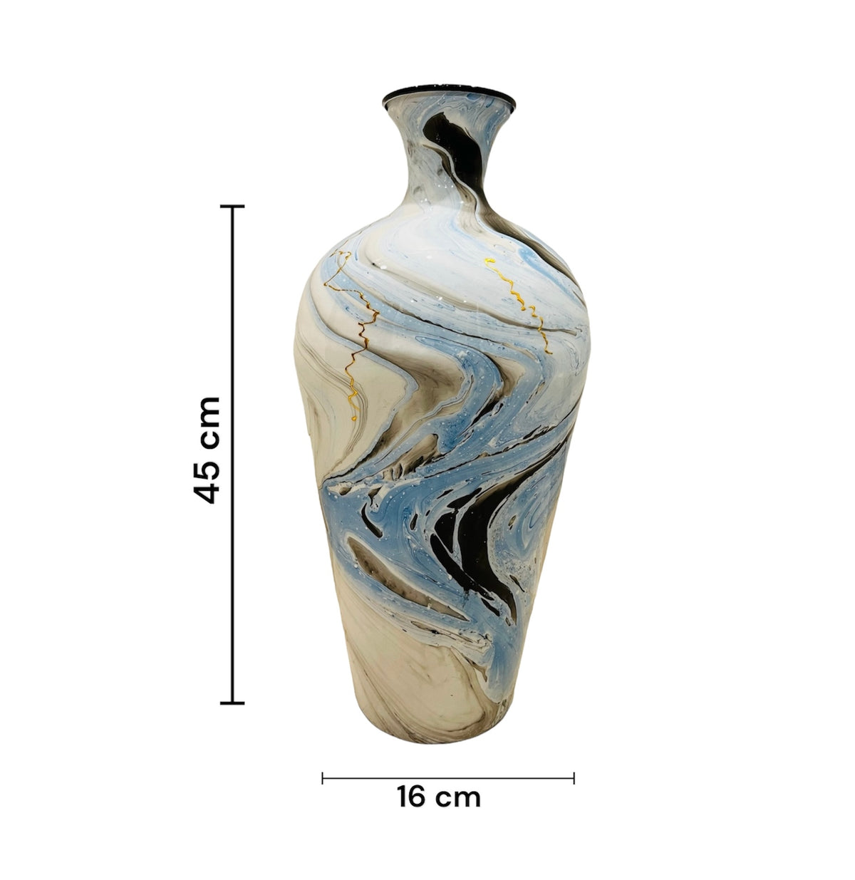 Blue and White marble finish metal floor flower vase