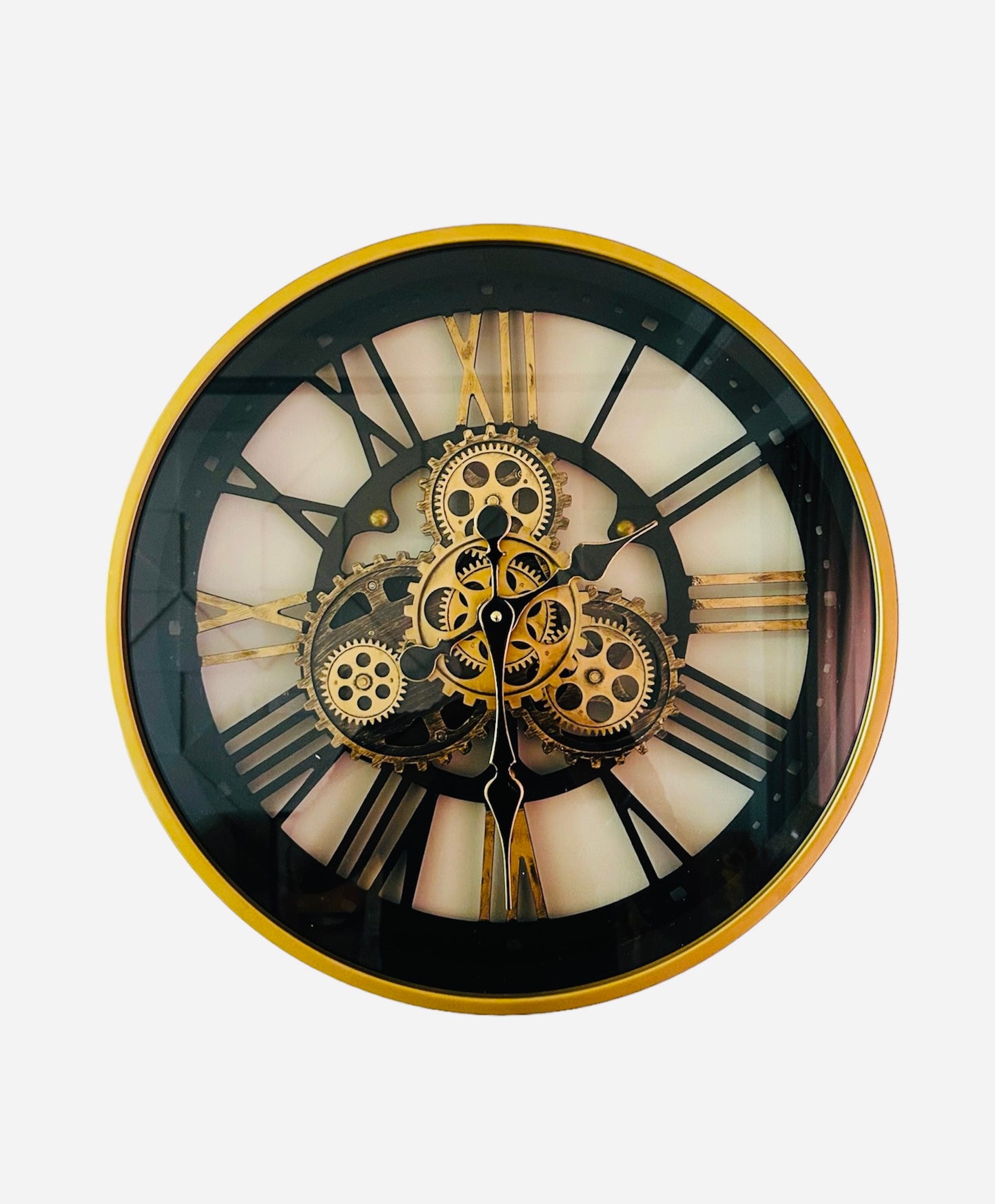 Minute Master Designer Wall Clock With Moving Gear Mechanism with Golden Frame