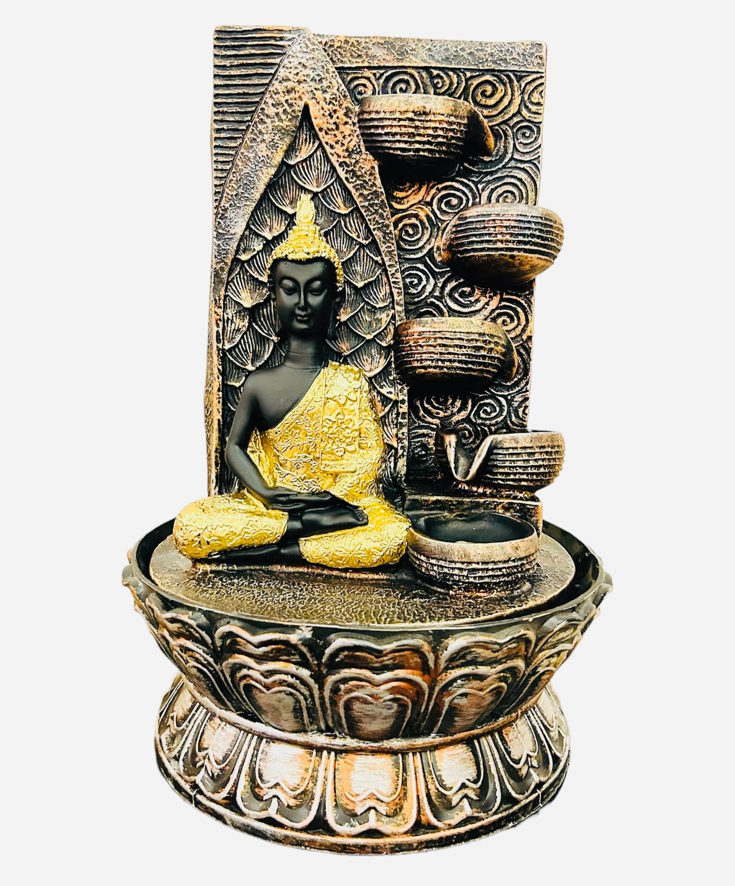 Meditating Buddha Fountain (Black and Gold) Color