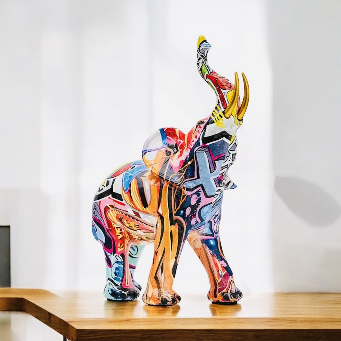 The Jaipur Royal Multicolor Pop Art Elephant Table Decorative Showpiece (Big)