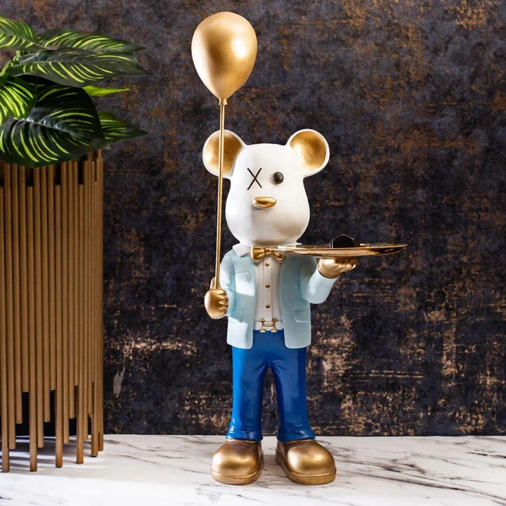 Big Teddy Bear Sculpture With Tray (Blue)
