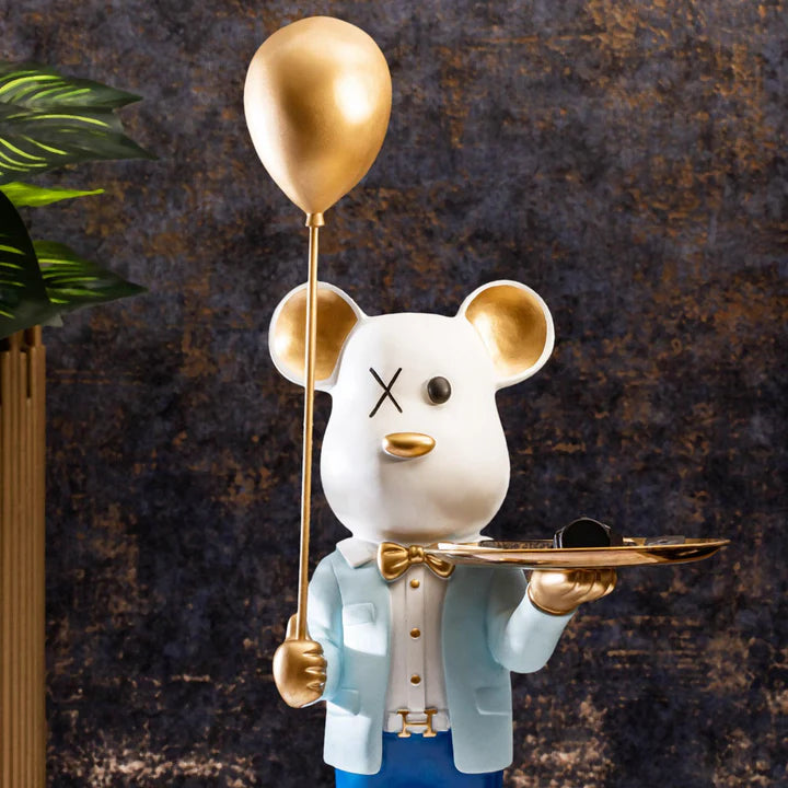 Big Teddy Bear Sculpture With Tray (Blue)