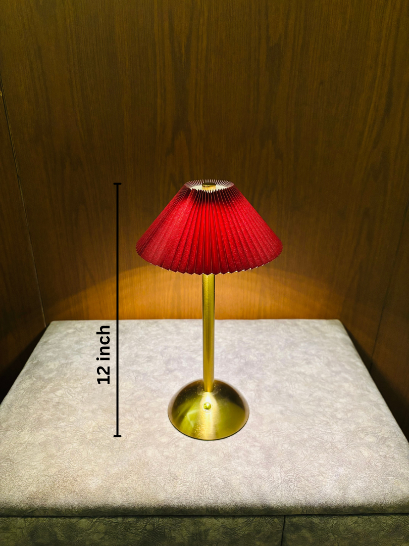 Elegant Gold Table Lamp with Pleated Red Shade