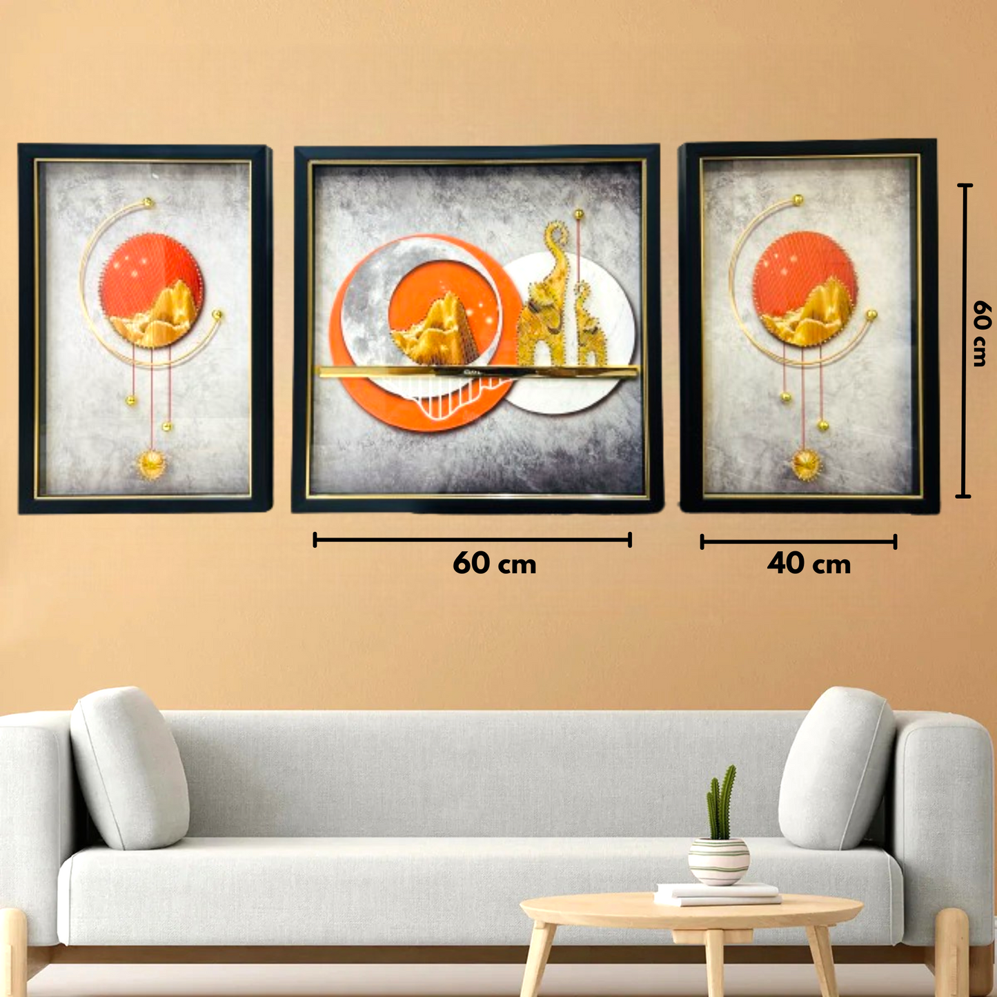 Modern art nail studded elephant shadow box set of 3
