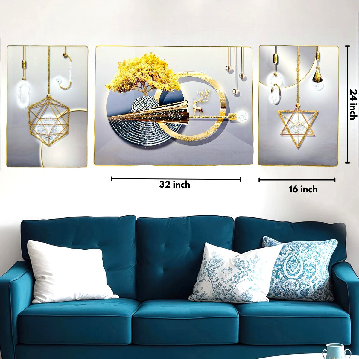 Celestial glow crystal glass painting set of 3