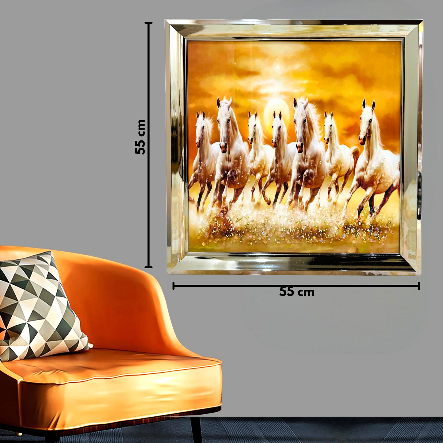 7 running horses vaastu crystal glass painting
