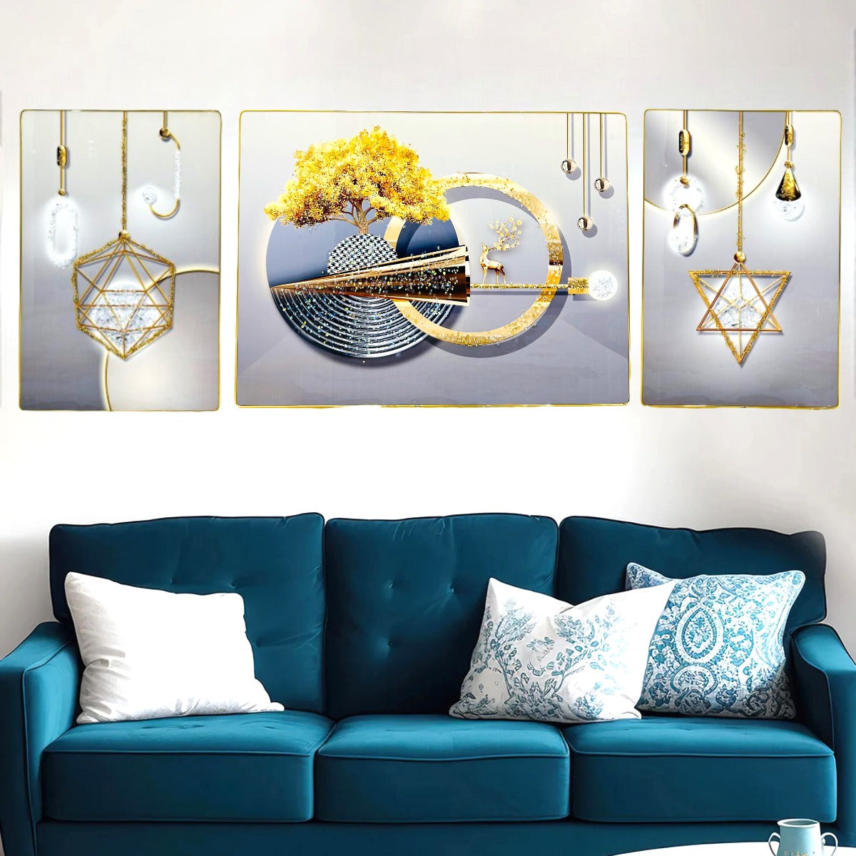 Celestial glow crystal glass painting set of 3