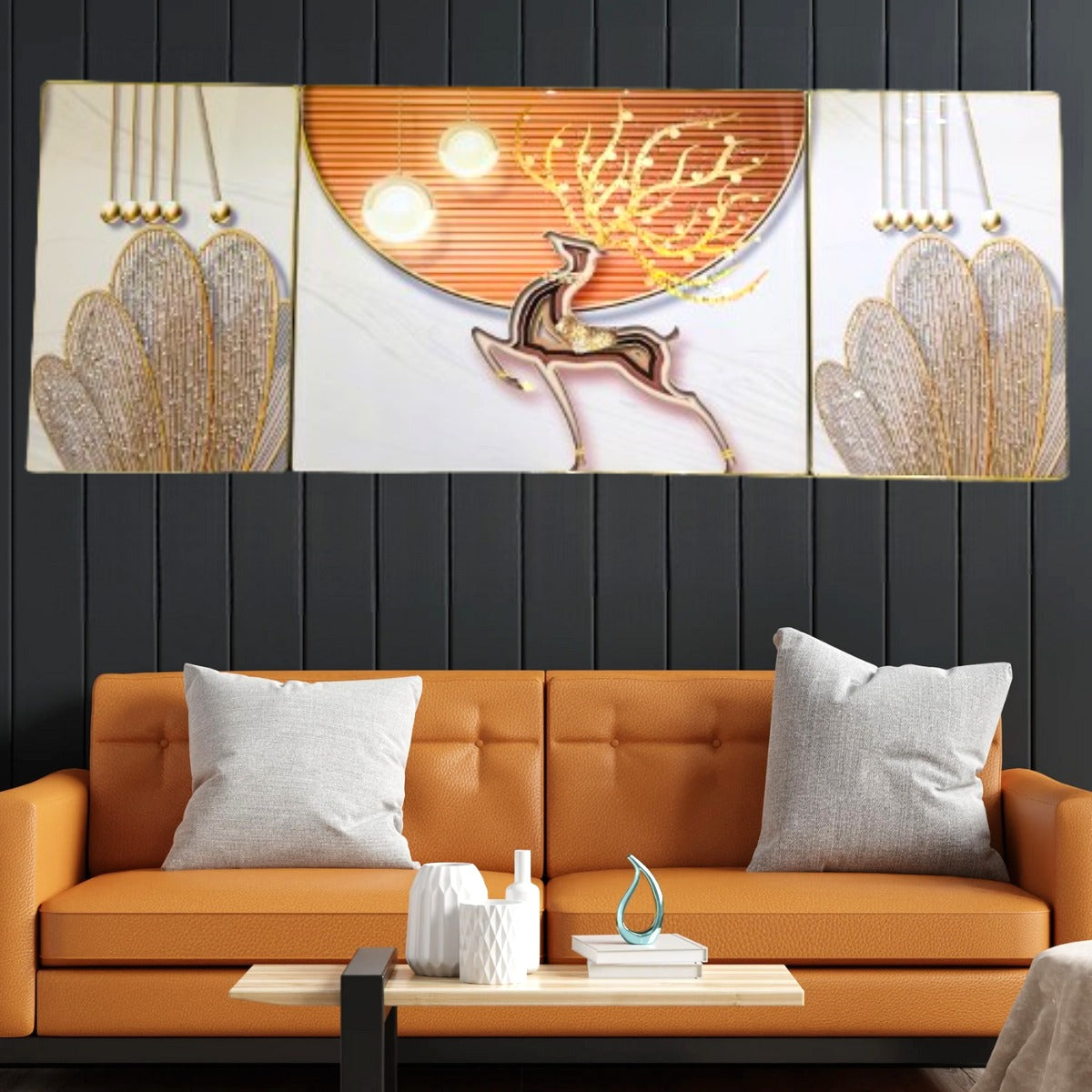 The Golden Glory Framed Crystal Painting Set of 3