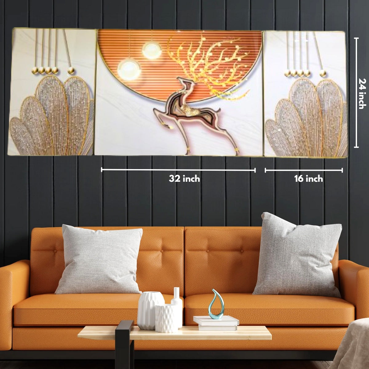 The Golden Glory Framed Crystal Painting Set of 3