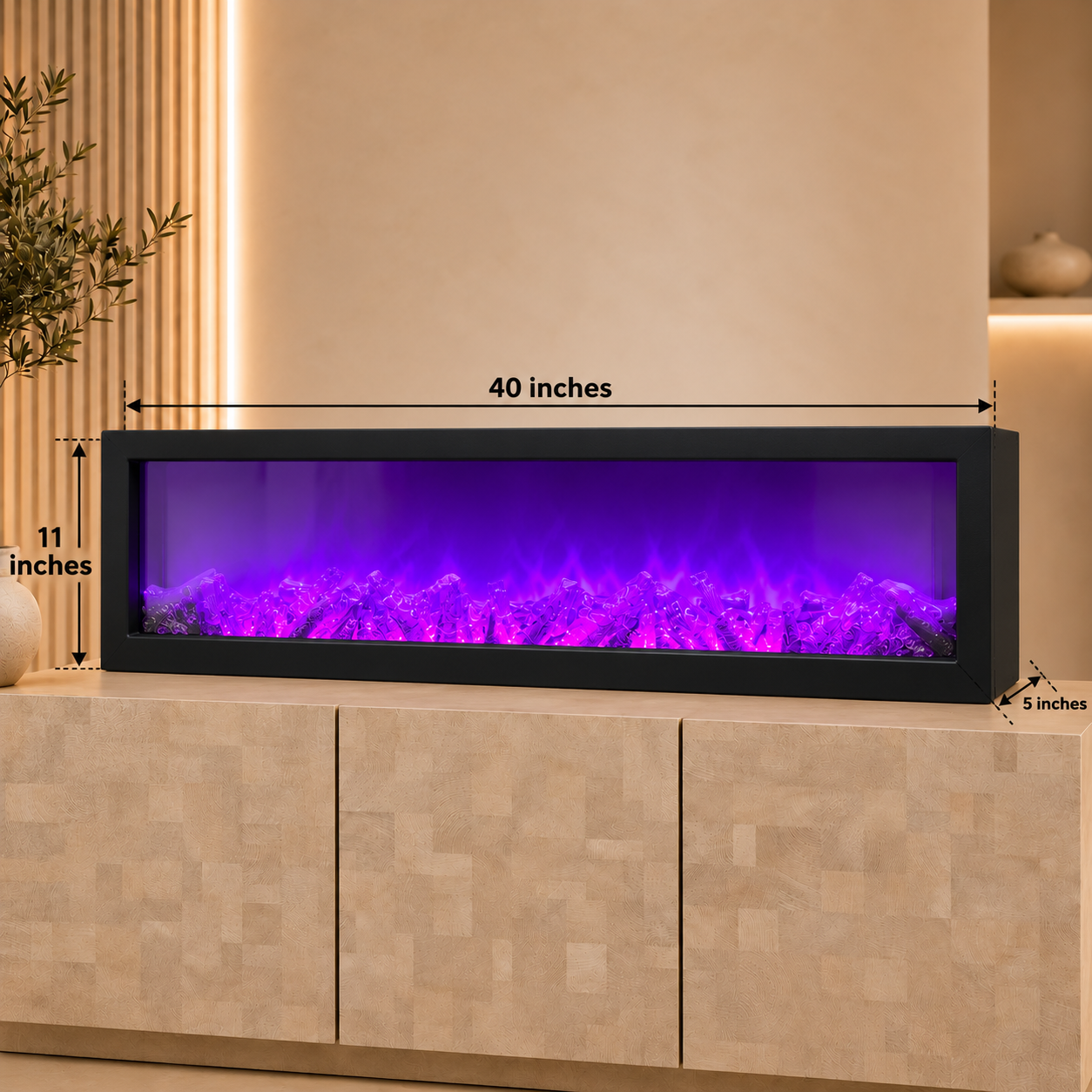 40-Inch Multicolor LED Electric Fireplace with 16 Light Modes, Remote Control & USB Power