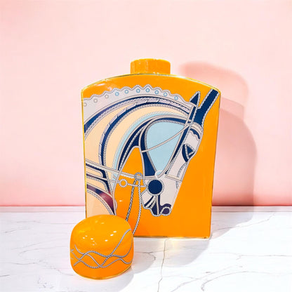 Luxurious Equestrian Orange Ceramic Decorative Vase/Jar