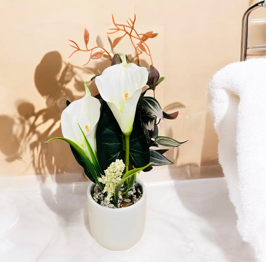 Artificial Lily Flower Plant with Authentic Pebbles and shells for Bathroom