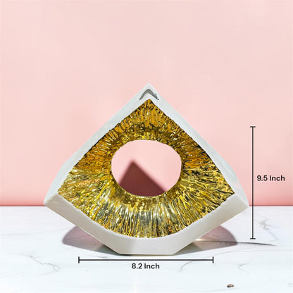 Modern Geometric Ceramic Vase with Textured Gold Accent 9.5 Inch