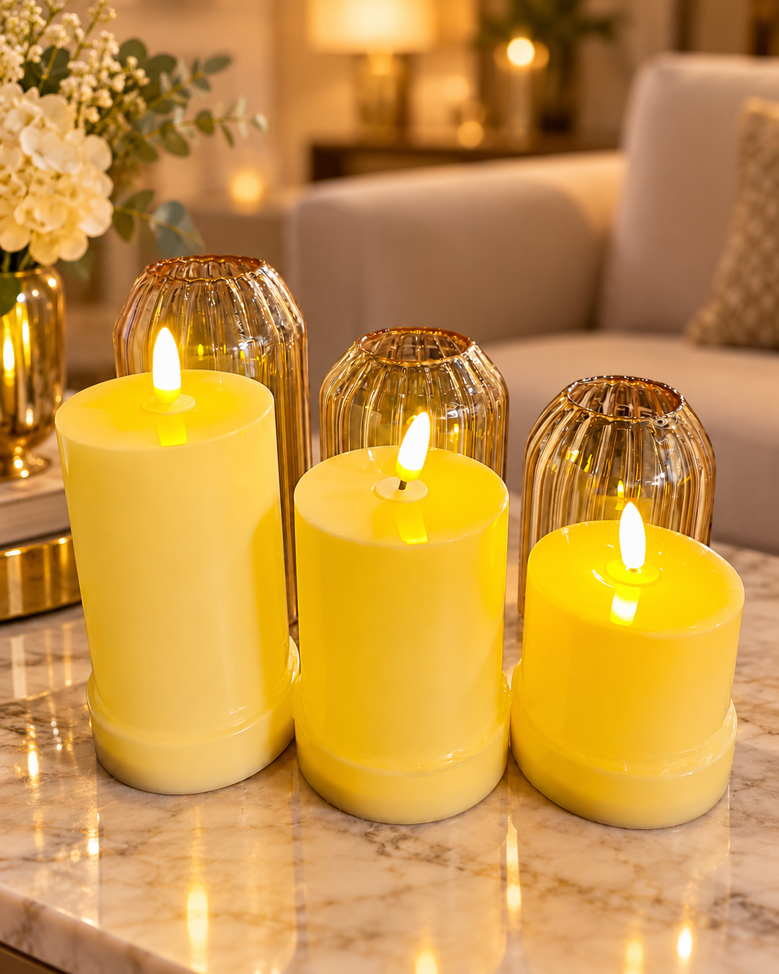 Ribbed Glass LED Flameless Candle Set – 5, 6 & 7 Inches