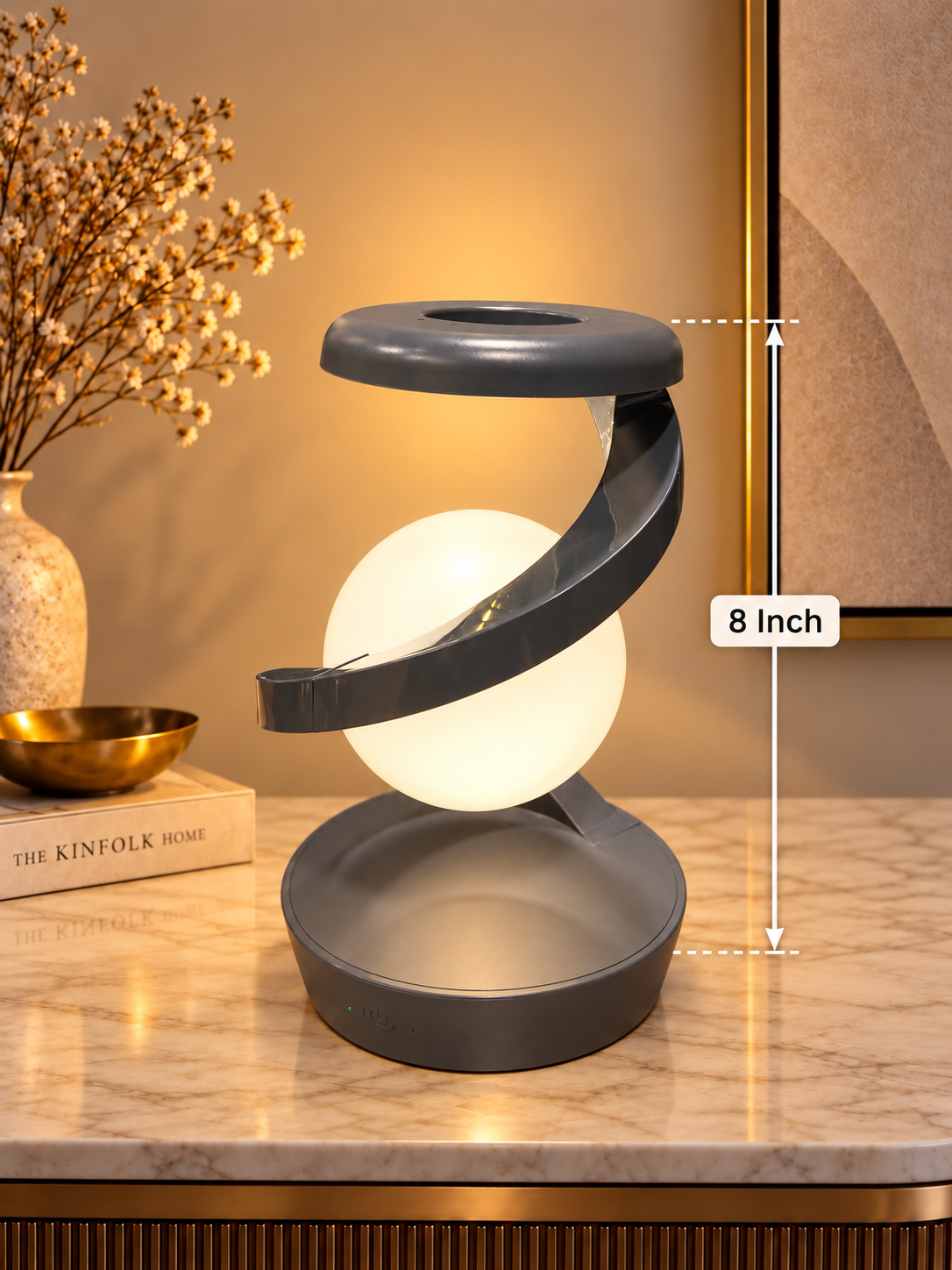 Rechargeable Motion Sensor Floating Ball Table Lamp with Rotating Feature, 8 Inch