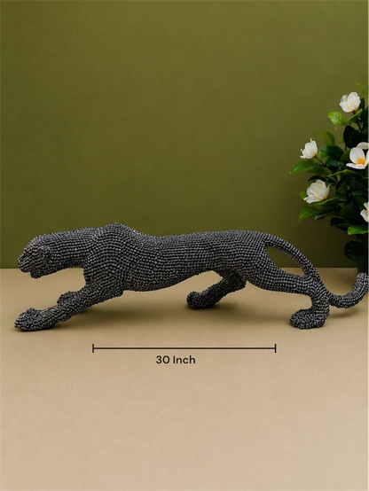Beaded Charcoal Black Panther Resin Statue (30-Inch)