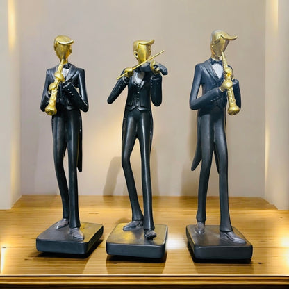 Elegant Jazz Musician Figurines – Black & Gold Orchestra Decor Set