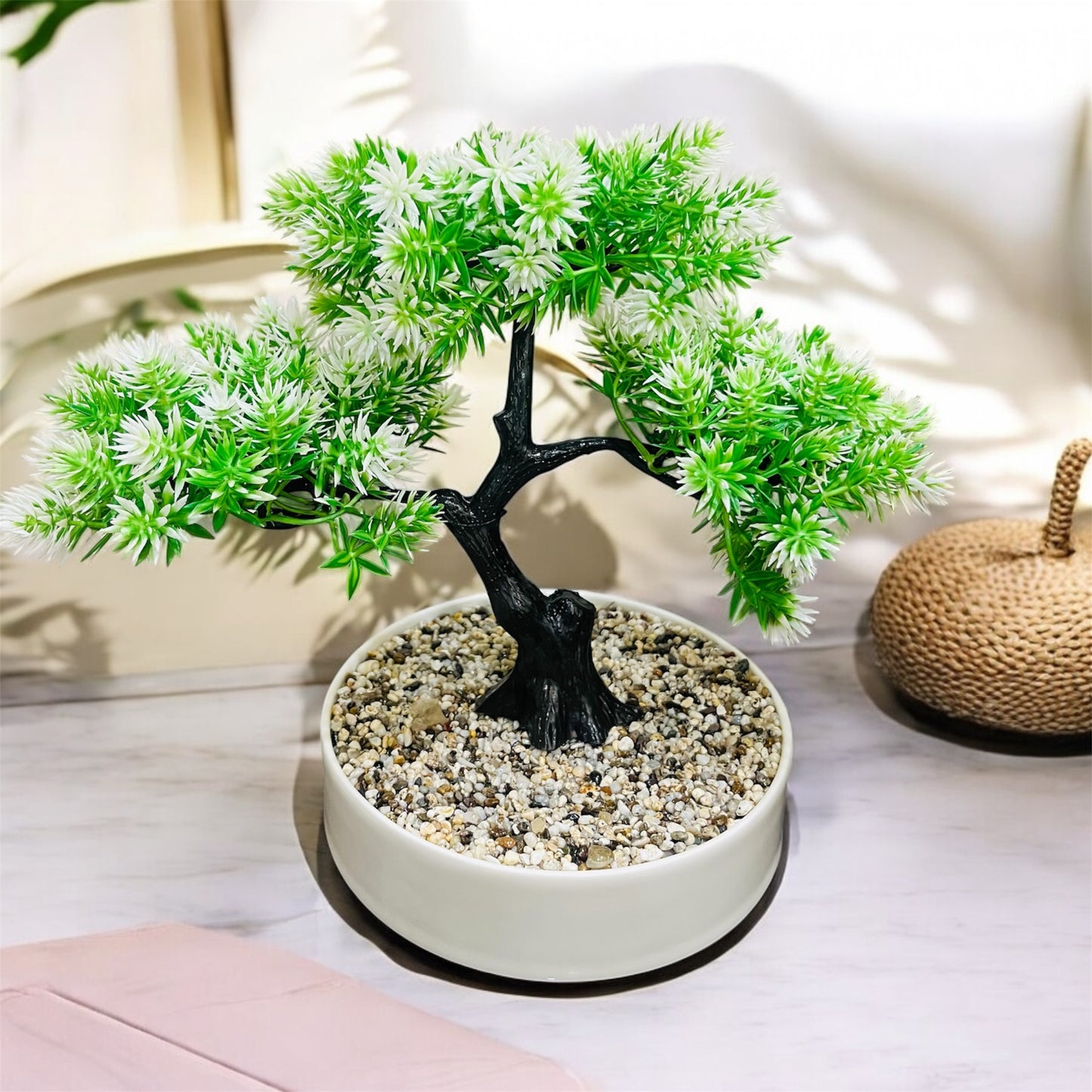 Artificial Bonsai Tree in Ceramic Pot with Pebbles