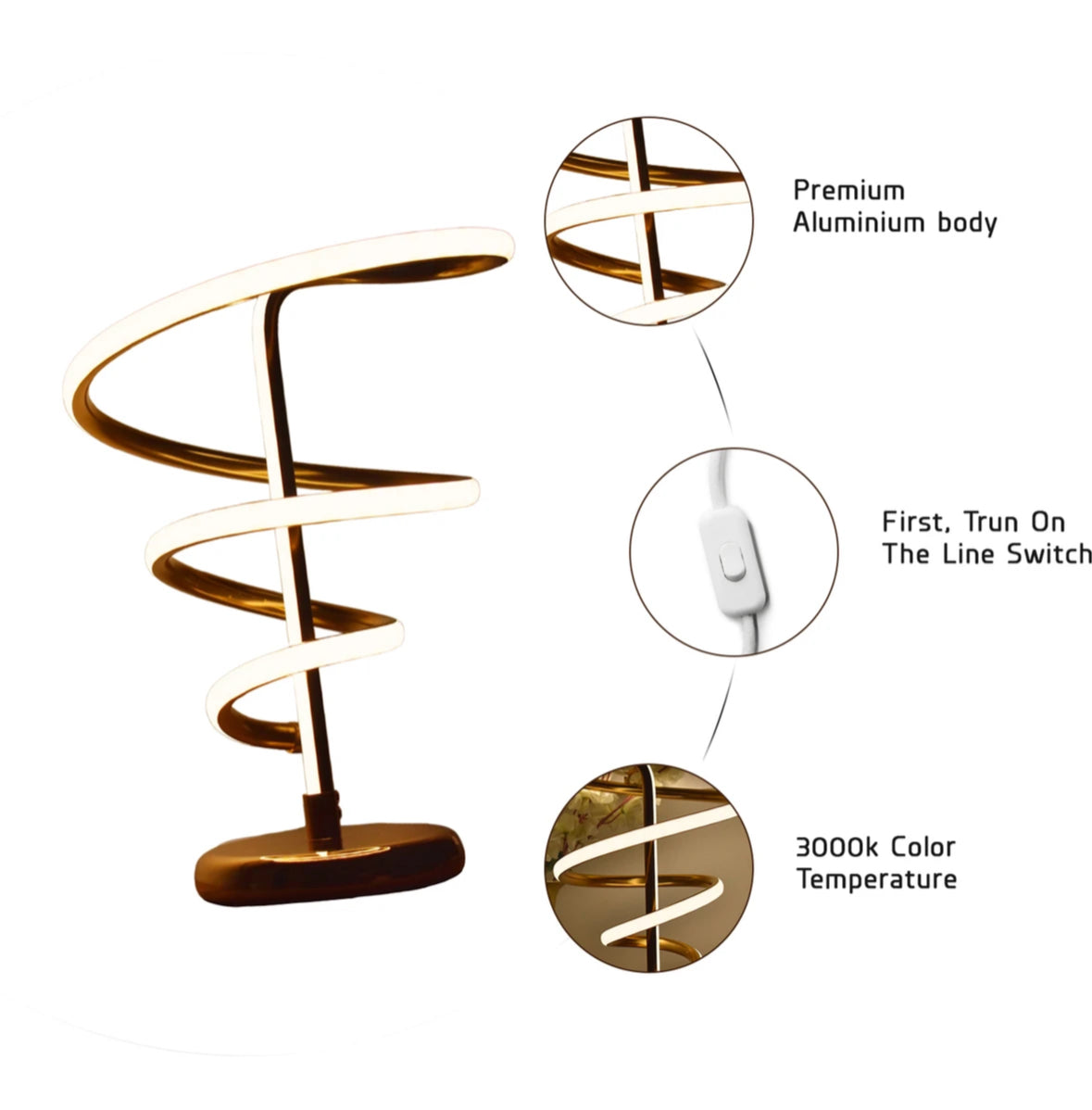 Spiral LED Table Lamp for Table Decor and Home Decor