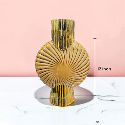 Modern Swirl Ceramic Vase with Gold Accent Base & Neck