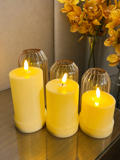 Ribbed Glass LED Flameless Candle Set – 5, 6 & 7 Inches