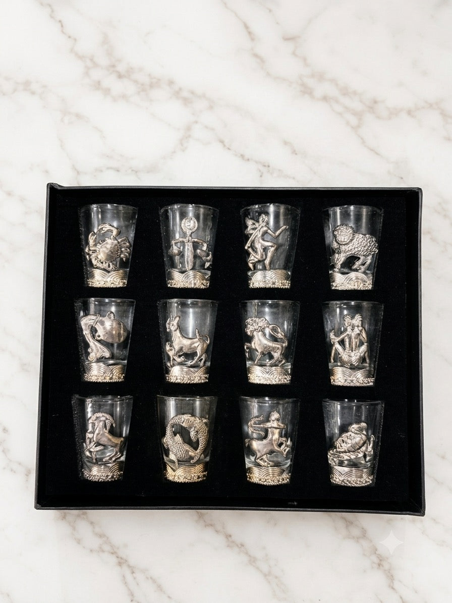 Zodiac Constellation Metallic Accent Shot Glass Set - 45ml (Set of 12)