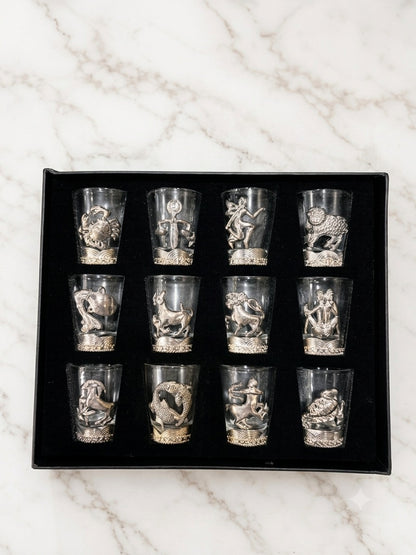 Zodiac Constellation Metallic Accent Shot Glass Set - 45ml (Set of 12)