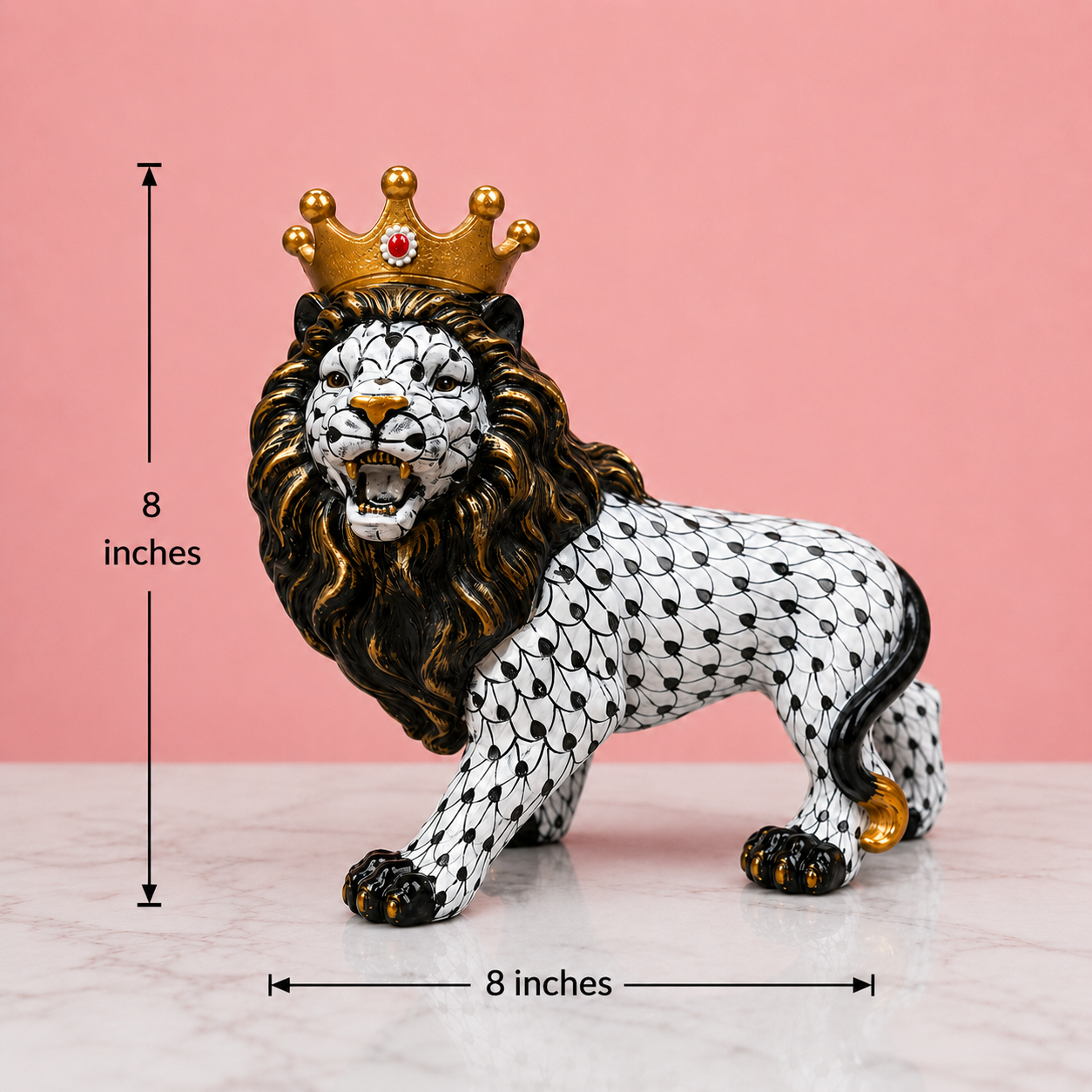 Royal Crown Lion Showpiece – Black, White & Gold Decorative Lion Figurine | 3 Unique Designs for Home & Office Decor